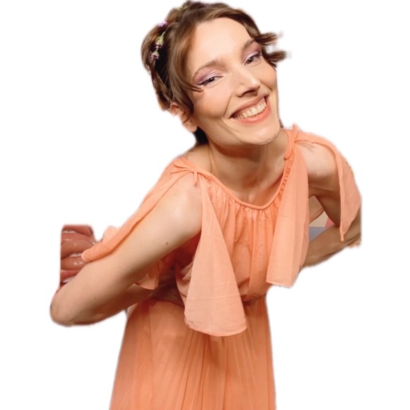 VINTAGE 1970s NEW Salmon Coral Orange Pink Pleated Grecian Bridesmaid Maxi Dress - Picture 7 of 10